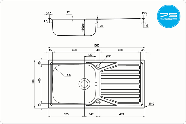 VELOREUNO 100i Large Sink